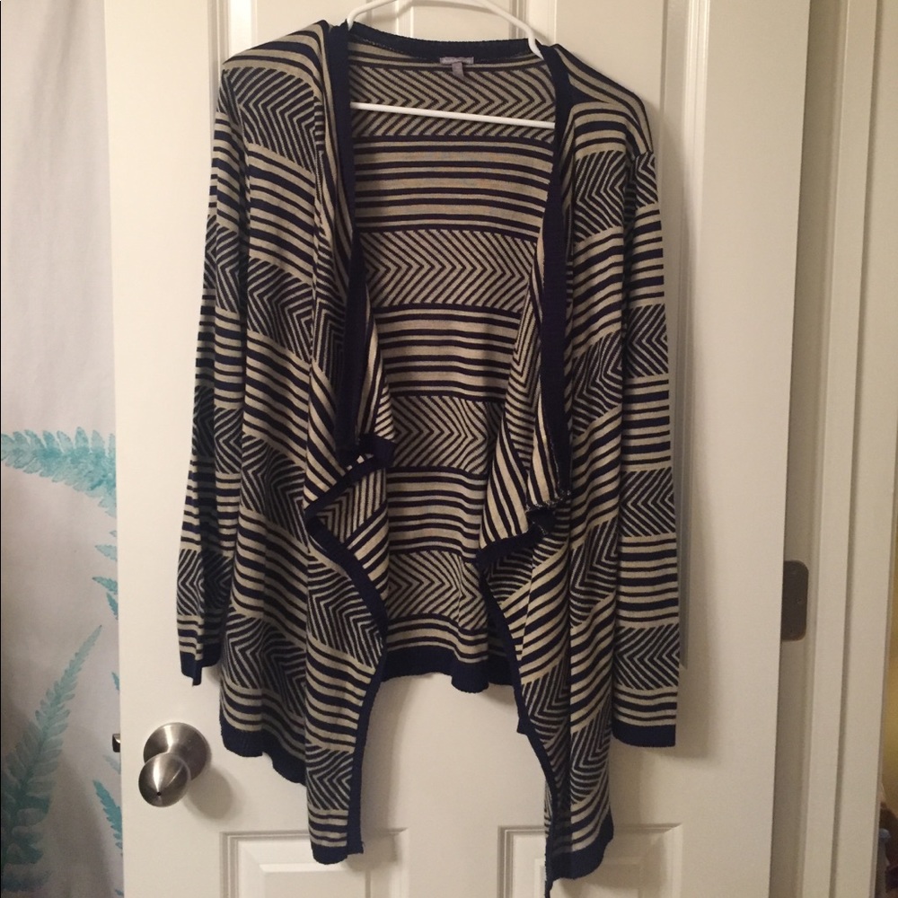 Navy/tan printed cardigan