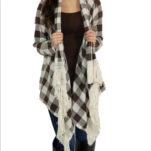 Plaid finge light-weight cardigan