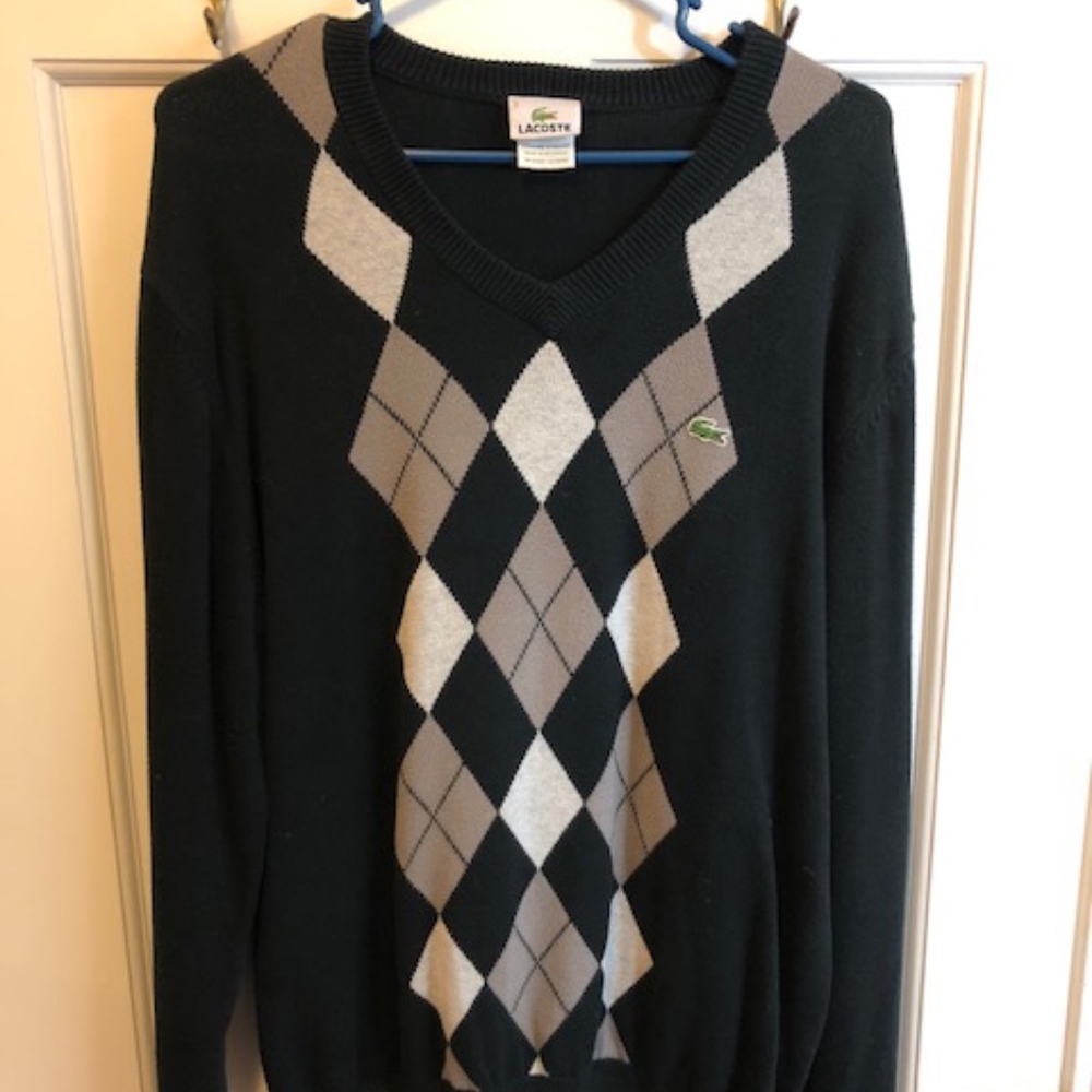Lacoste Black & Grey Argyle Sweater Men's Size 5 (