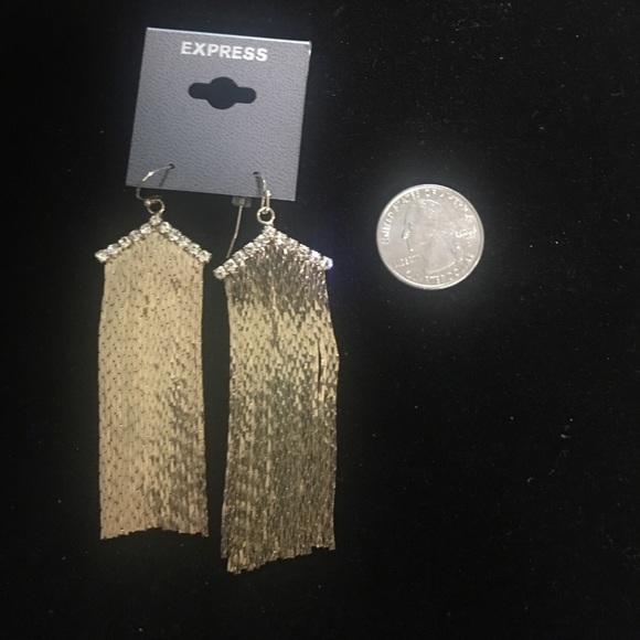 Express gold drape long earrings with crystals NWT - Picture 3 of 4