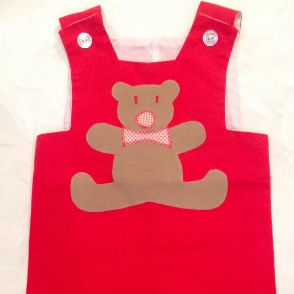 π2 X HPπ Vtg Red Romper With Teddy Bear 9-12 Mos - Picture 1 of 4