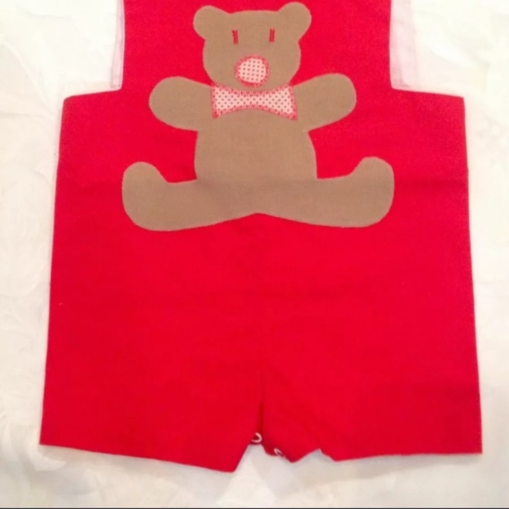 π2 X HPπ Vtg Red Romper With Teddy Bear 9-12 Mos - Picture 2 of 4