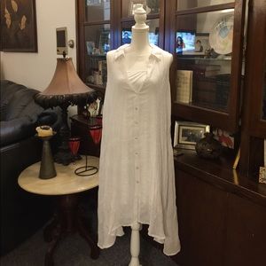 White Collared Button Down Linen Dress With Slip!