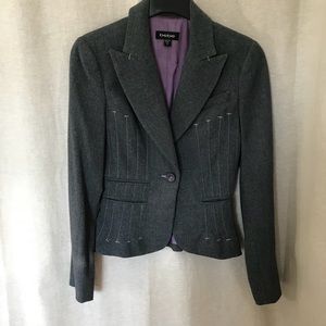 bebe grey blazer, lined purple