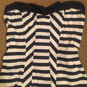 Strapless Navy and White striped Top