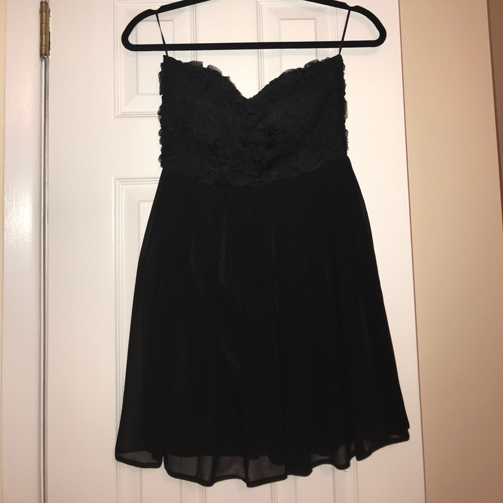 Strapless Black Dress with Flowery Detail on Top