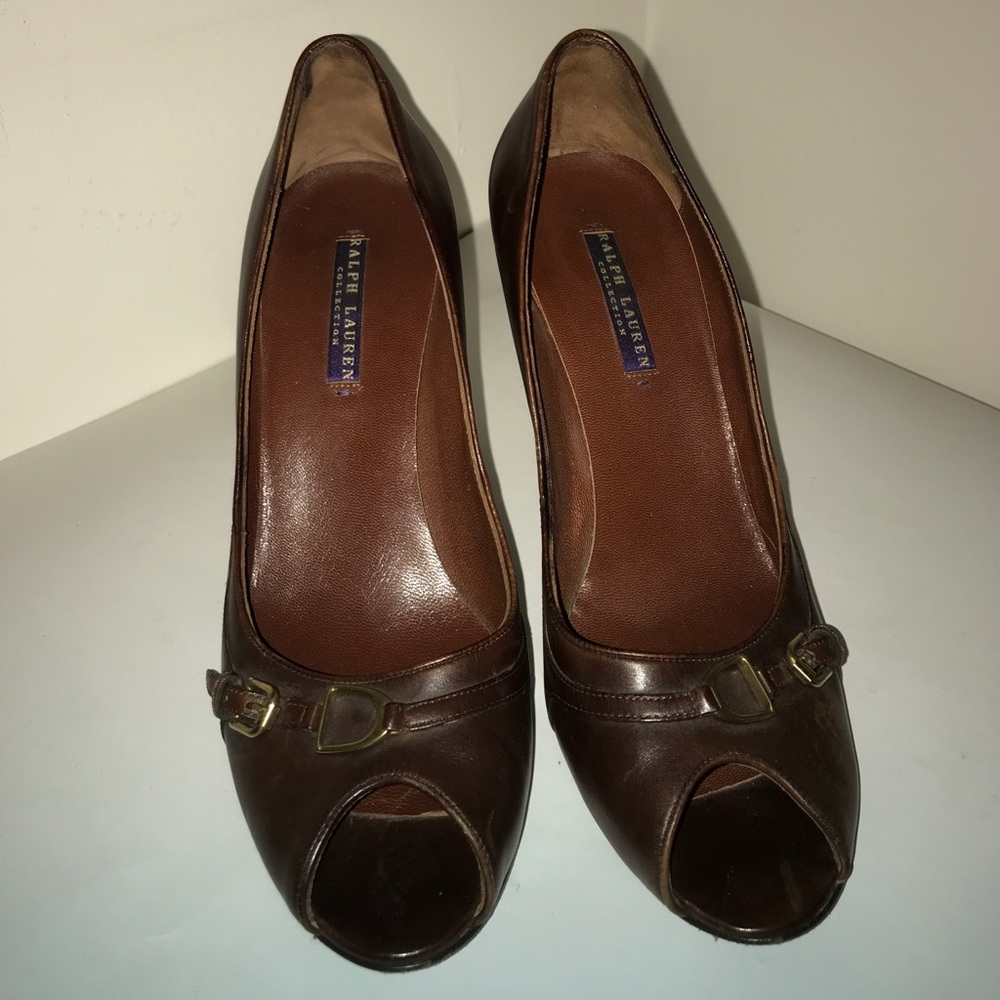Ralph Lauren Collection Brown Horse-bit peep toe