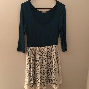 Blue Dress with White Overlay on Bottom Half