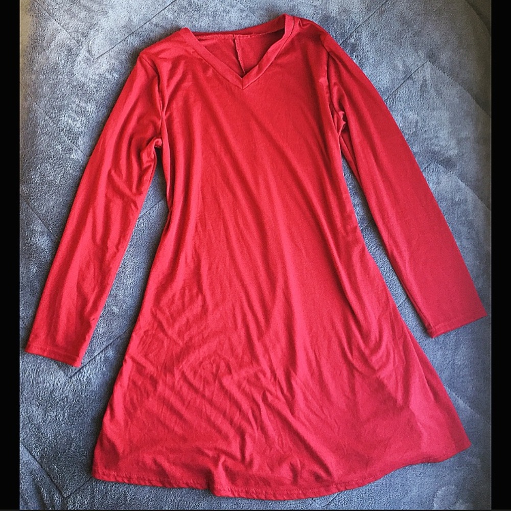 Red Long Sleeve T-Shirt Dress