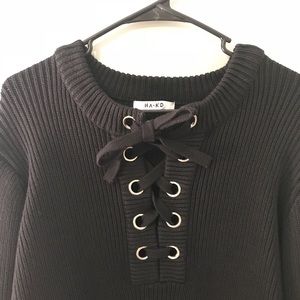Na-kd Nakd black ribbed lace up sweater.