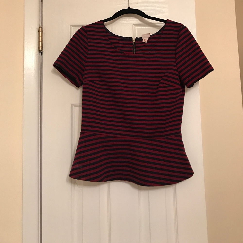 Navy and Red Striped Peplum Top