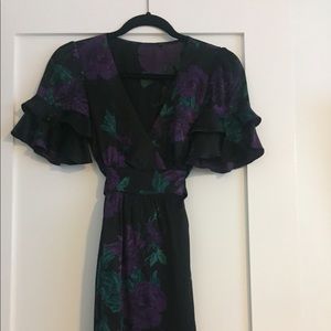 Betsey Johnson Black & Purple Floral Kimono Dress