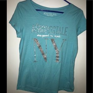 Women’s Aeropostale blue & silver glitter t shirt
