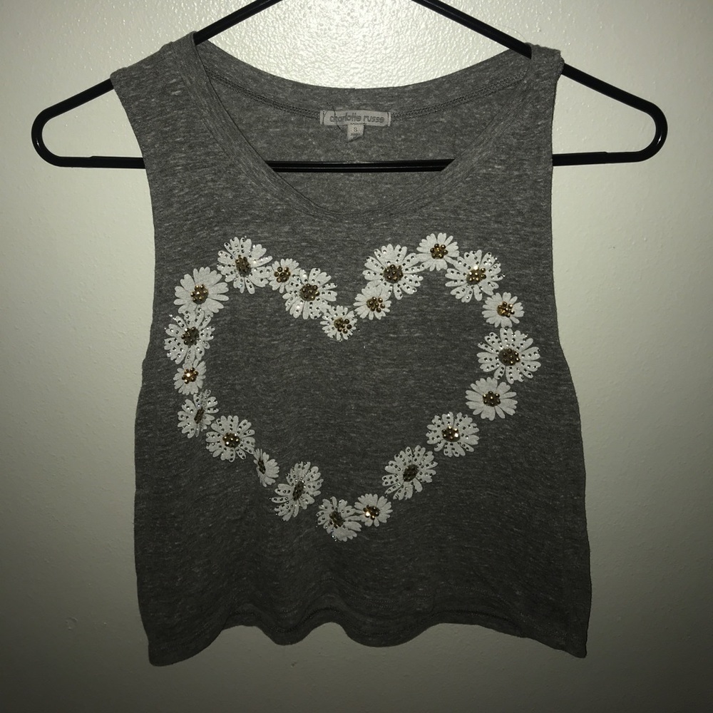 Gray Cropped Flower Shirt