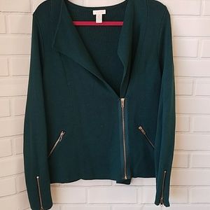 Chico's teal half zip knit cardigan gold zipper 12