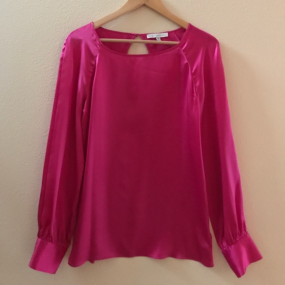 Scilla by Dora Landa Tops - 100% Silk Long Sleeve Fuchsia Blouse