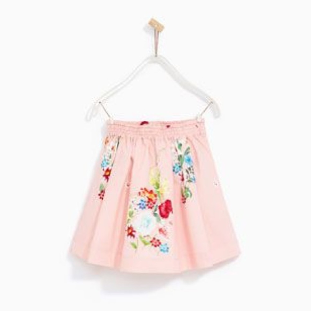 Zara girls pink printed poplin skirt