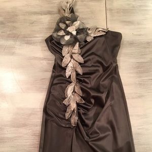 One Shoulder Satin Organza Flower Dress