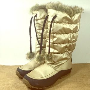 Womens 10 Metallic Gold Faux Fur Snow Boots Sporto