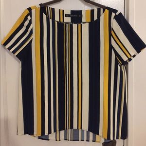 Yellow and navy striped Zara top