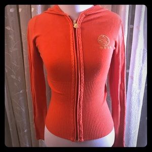 Bebe Orange Zipfront Hooded Cardigan