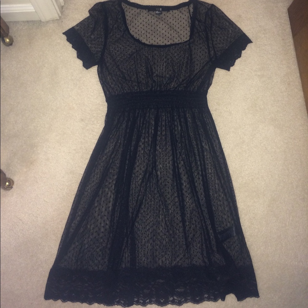 Sheer pooka dot and lace dress
