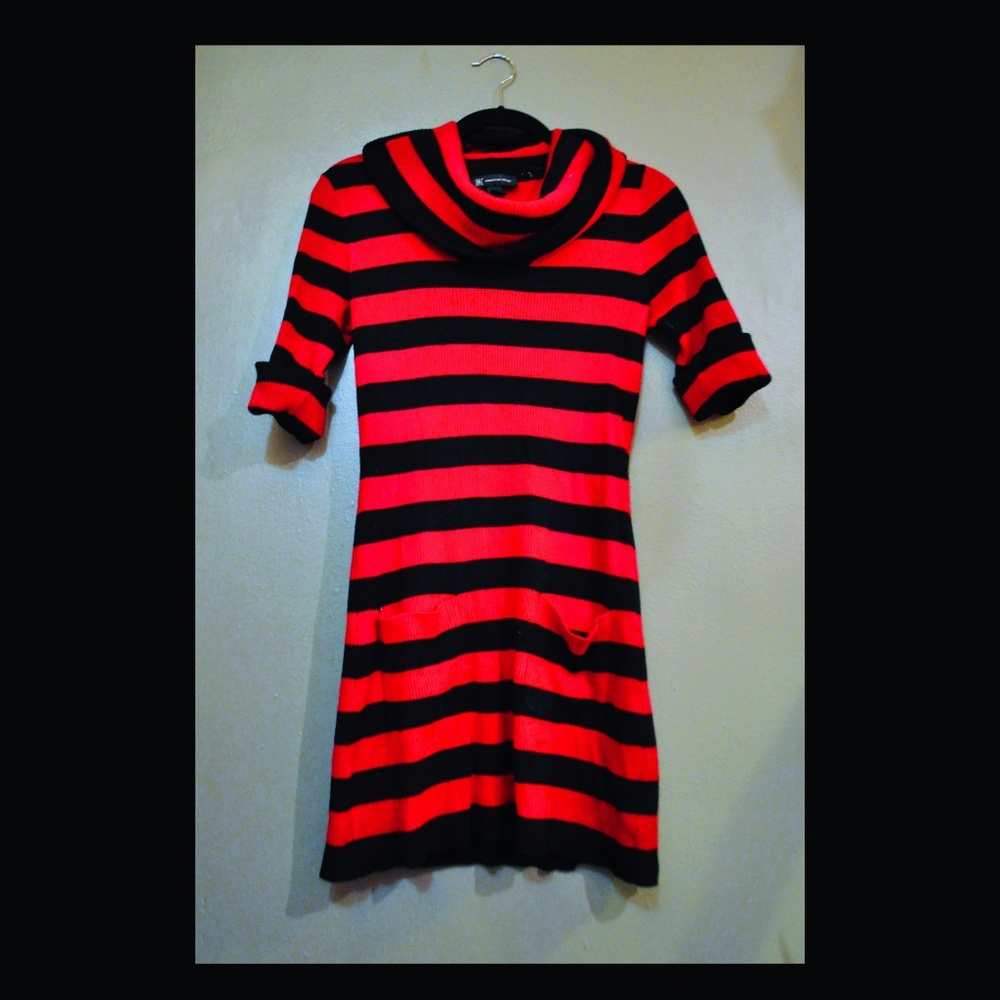 Edgy Red and Black / Navy Stripe Knit Mini Dress