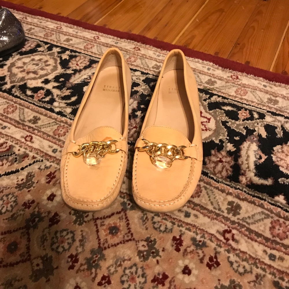 Nude buck jeweled Stuart Weitzman loafers