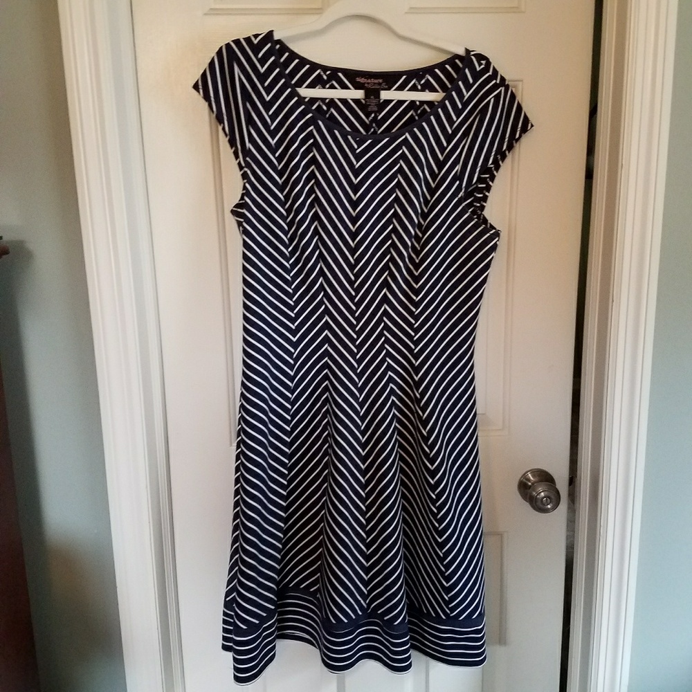 Blue chevron pattern dress.