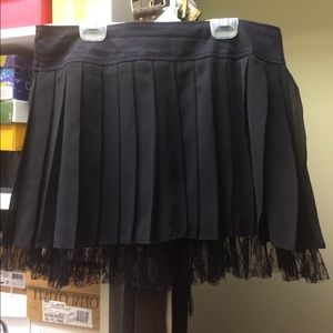 Black Pleated Skirt with Lace Trim