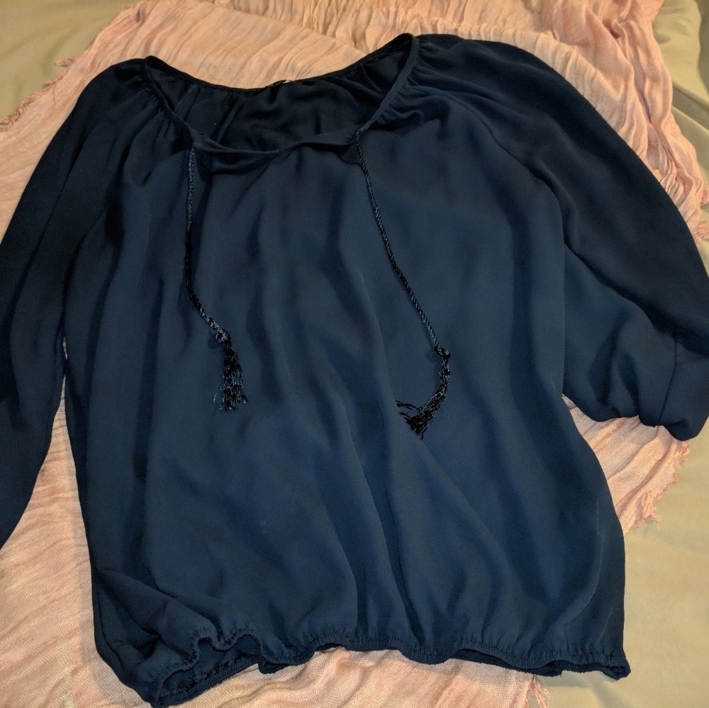 Chiffon blue blouse.