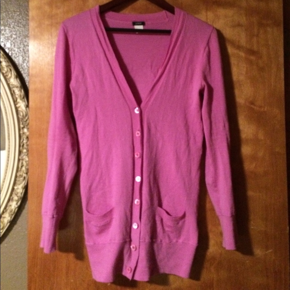 JCrew long pink cardigan pocket sweater