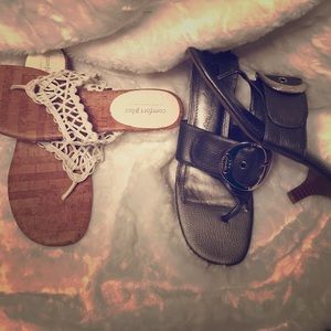 Two pairs of size 11 sandals /shoes silver /white