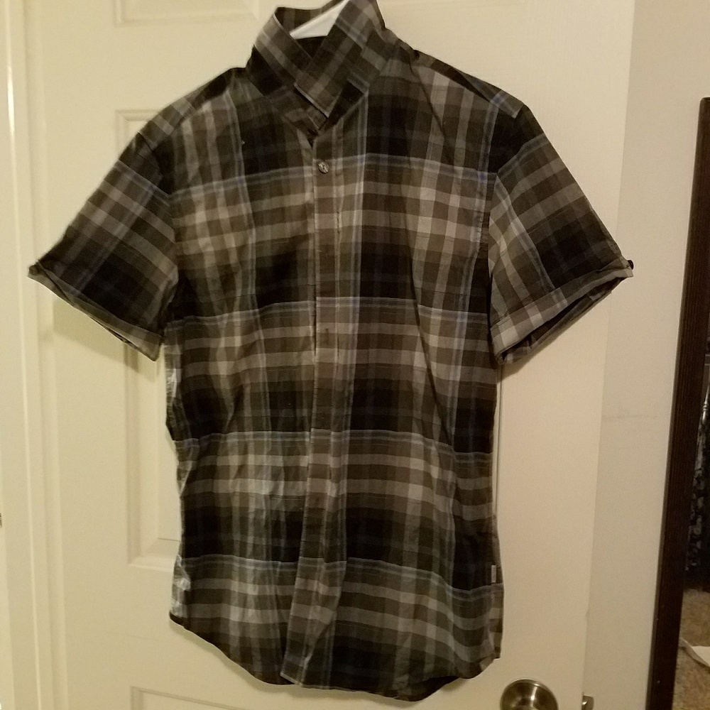 Blue/ Grey Calvin Klein mens plaid button up shirt