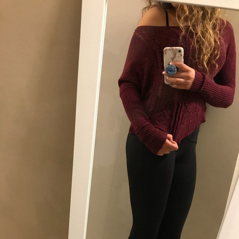 Maroon Thin Knit Off- Shoulder Sweater — NWOT