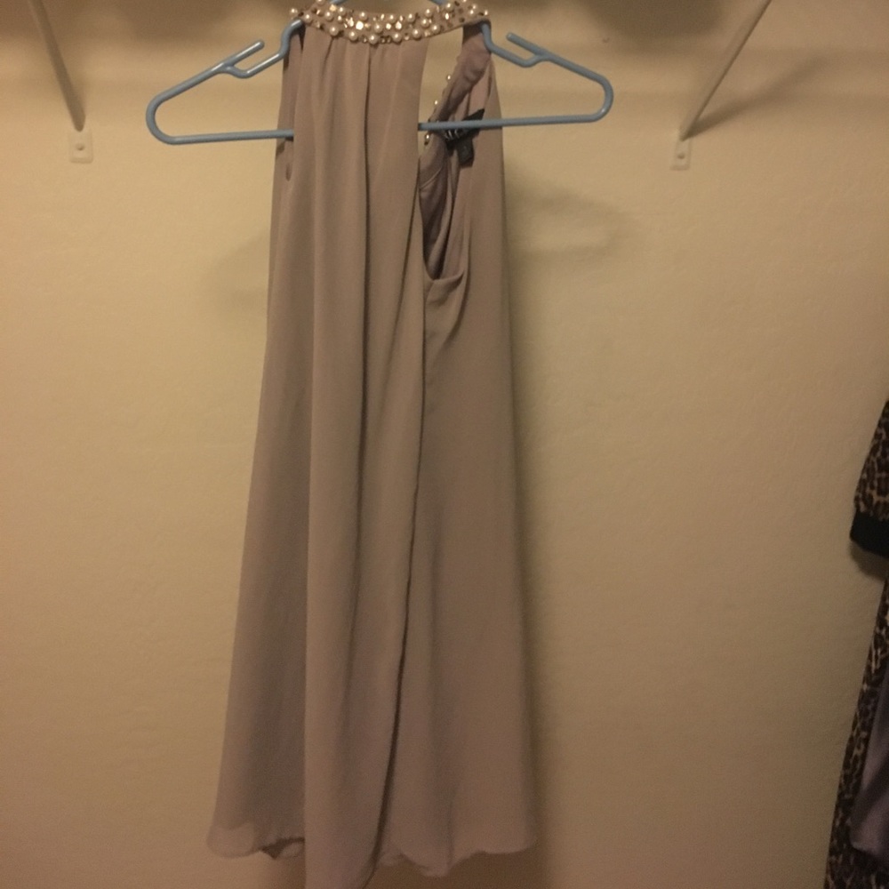 Grey dress with pearl neckline