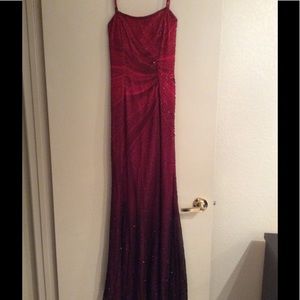 Red ombré flapper style floor length evening gown