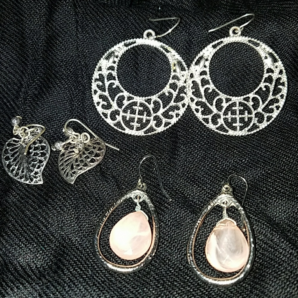 Bundle of three sets of silver earrings