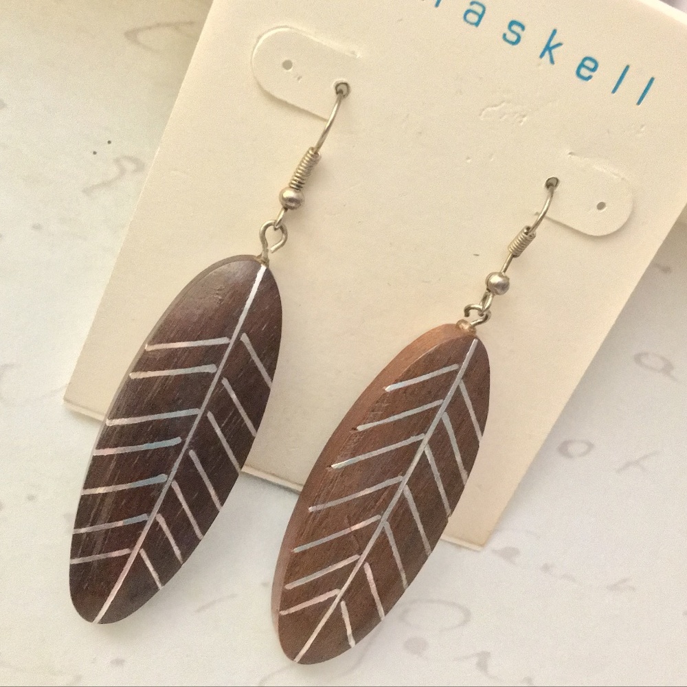 M. Haskell Wooden Leaf Dangle Earrings