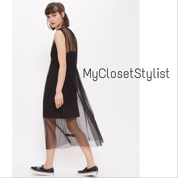 TopShop Black Midi Essential LBD Comfortable Dress! NWT S 6 Party Tulle Dress - Picture 3 of 5