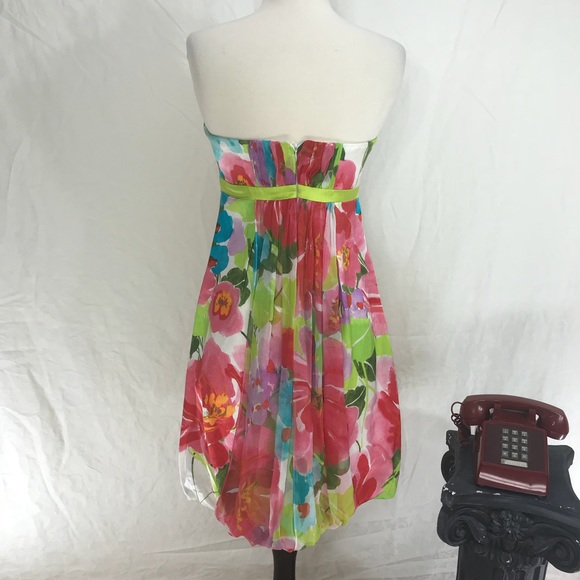 Floral Silk Strapless Cache Dress - Picture 2 of 4