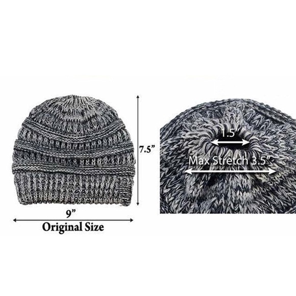 LAST ONE White Cream Beanie Messy Bun Ponytail Hat - Picture 5 of 8