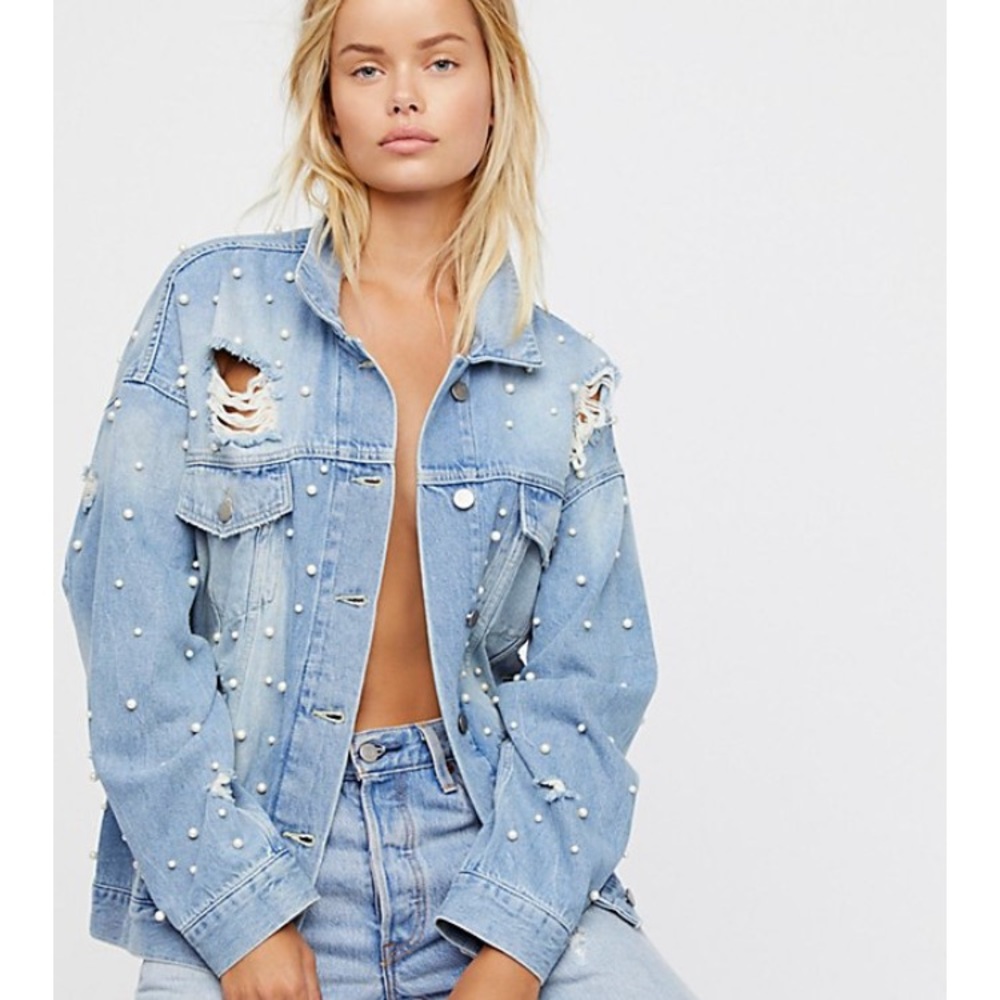 Free People Sunday Funday Pearl Trucker Jacket