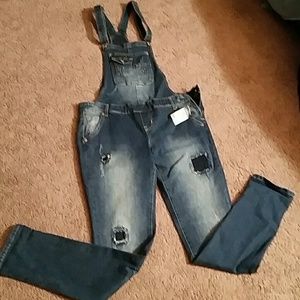 Junior's size 7/8 patched overalls & grey sweater
