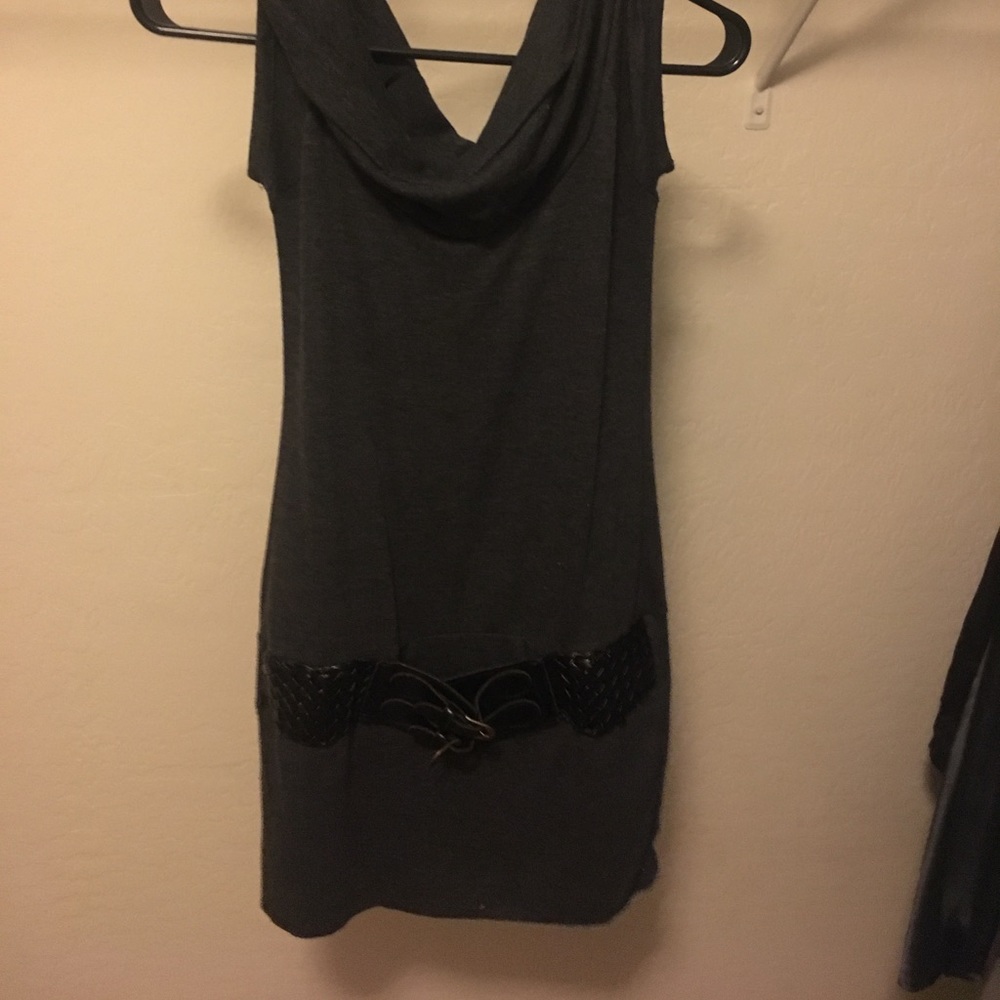 Simple black/grey (ish) dress with front belt