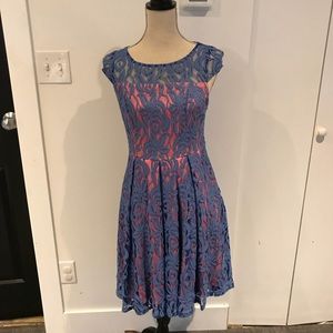 Blue lace dress with pink liner dress