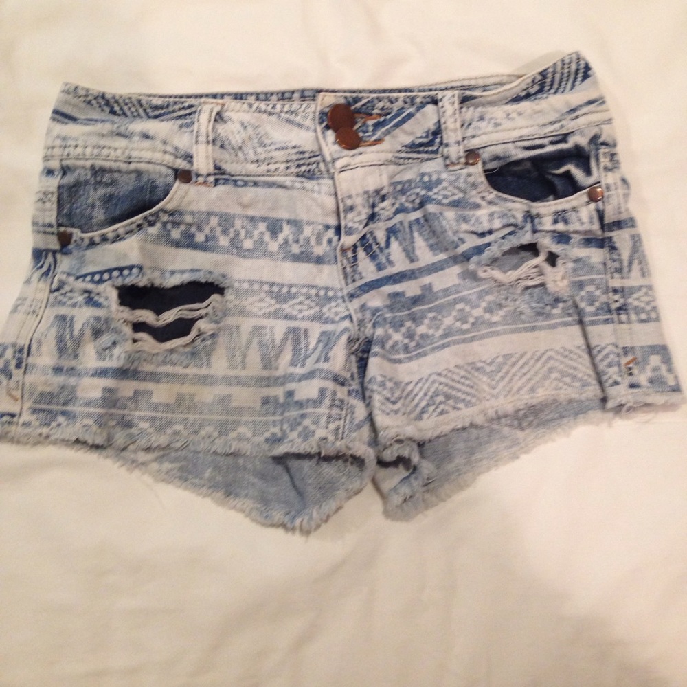 Aztec patterned jeans booty shorts
