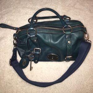 Fossil teal blue complete leather bag