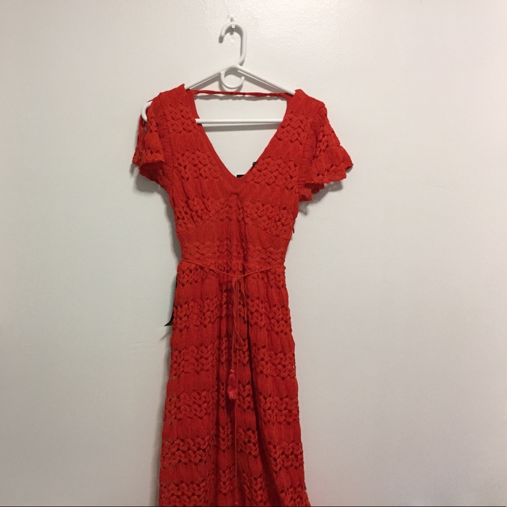 Red orange lace maxi dress