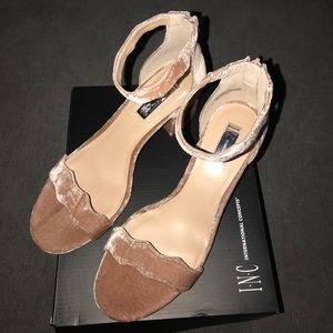 Hadwin Scalloped Velvet Blush Block Heel Sandal